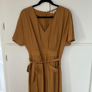 Madewell burnt orange dress with front pockets and tie